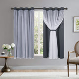 1 Panel Blackout Curtains With White Sheer Voile Double-Layered Mix And Match Curtains Grommet Curtains For Bedroom, Grey