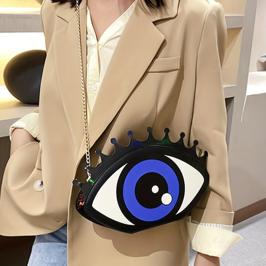 solvbao  Funny Evil Eyes Crossbody Bag With Chain Strap, Creative Big Eye Novelty Purse, Vintage Trendy Shoulder Bag For Women