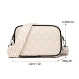 solvbao Minimalist Solid Color Square Shoulder Bag, Classic Zipper Purse With Wide Geometric Pattern Strap