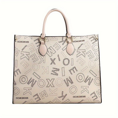 Vintage Letter Print Tote Bag, Retro Large Capacity Bag, Women's Fashion Handbag & Purse For Commute