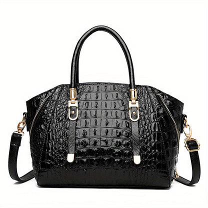 solvbao  Crocodile Embossed Handbag, Elegant PU Crossbody Bag, Women's Top Handle Satchel Purse