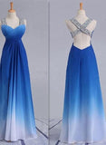 Solvbao Fashionable Gradient Blue Sequins Long Prom Dress, Blue Party Dress