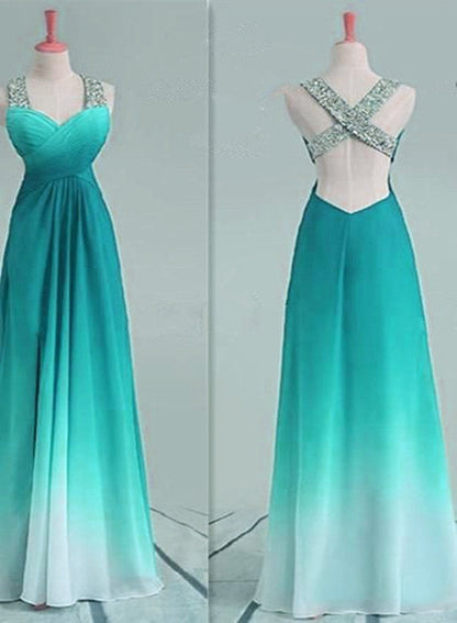 Solvbao Beautiful Chiffon Sequins Gradient Long Party Dress, Prom Dress