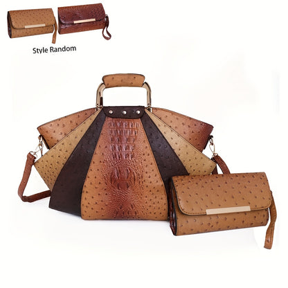 solvbao  Crocodile Pattern Handbag Set, Women's Stylish Shoulder Bag & Clutch Bag Set