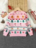 Adorable Toddler Snowman Bell Jacquard Round Neck Knit Pullover - Soft, Warm, and Cozy Sweater for Girls - Fall Winter Season Essential for Kids