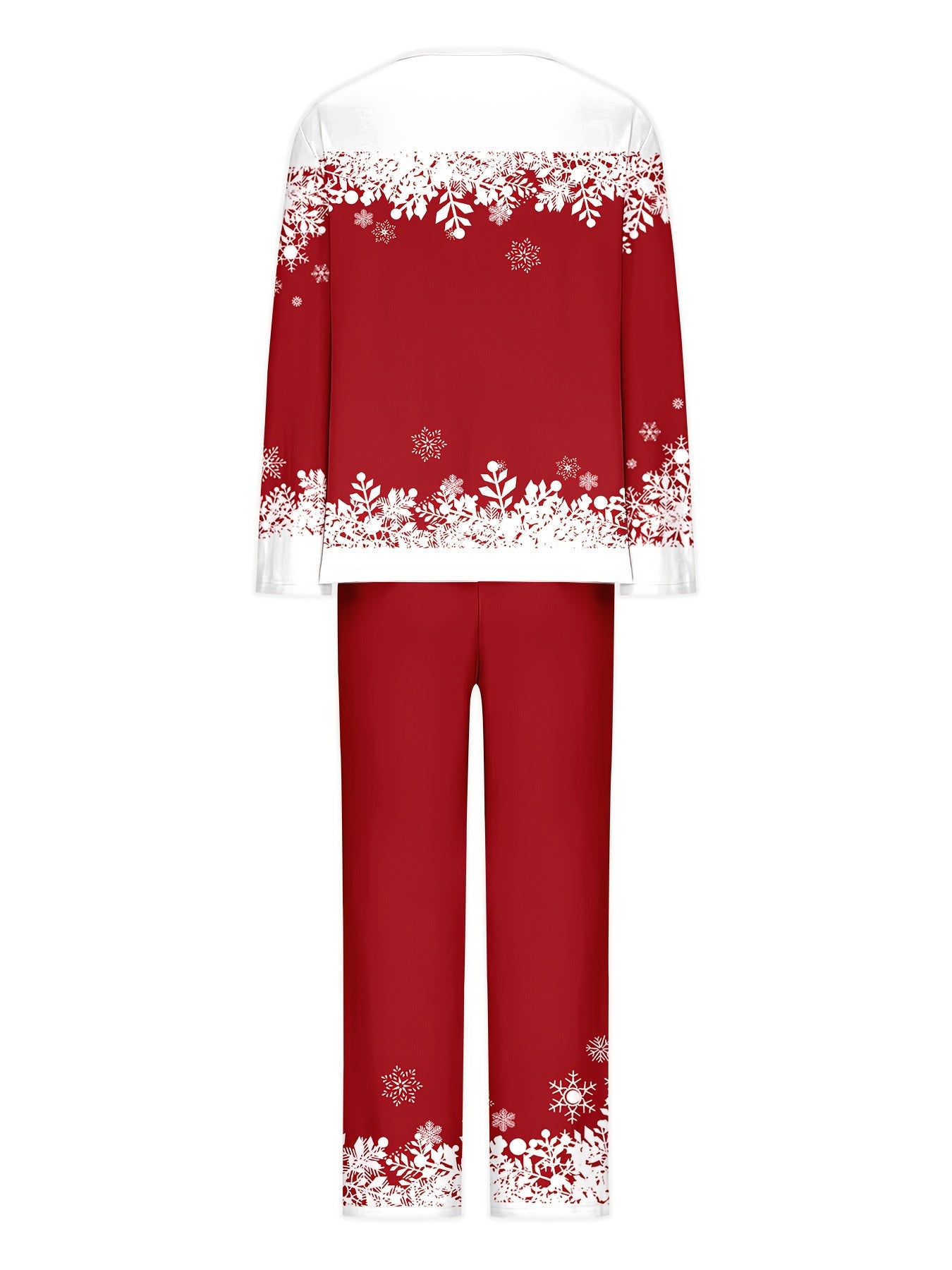 Women'S Plus Size Christmas Pajama Set, Elegant Knit Fabric, Random Print, Polyester, Round Neck, Long Sleeve, Regular Fit, Open Front