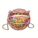 Stylish Graffiti Basketball Design Shoulder Bag, Solid Color Minimalist Chain Bag, Trendy Coin Purse