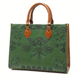 Vintage Phoenix Embossed Tote Bag, Ethnic Style Shoulder Bag, Elegant Large Capacity Handbags