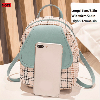 solvbao  Plaid Backpack With Adjustable Straps, Cute Small Backpack,Zipper Casual Shoulder Bag, Card Wallet, Mobile Casual Phone Bag,Casual Camera Bag,Lipstick Bag, Key Bag, Single Shoulder Bag, Diagonal Span Bag, Backpack Dual Purpose(6.3*2.4*8.3)Inch