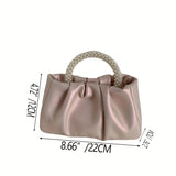 Stylish Ruched Design Satchel Bag, All-Match Handbag With Bead Strap, Women's Niche Design Bag