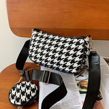 solvbao Houndstooth Crossbody Bag, Fashion Shoulder Bag, Women's Underarm Bag With Round Coin Purse