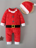 Baby's Christmas Party Santa Claus Outfits, Long Sleeve Romper Hat Set For Spring, Autumn And Winter Indoor And Outdoor Wear