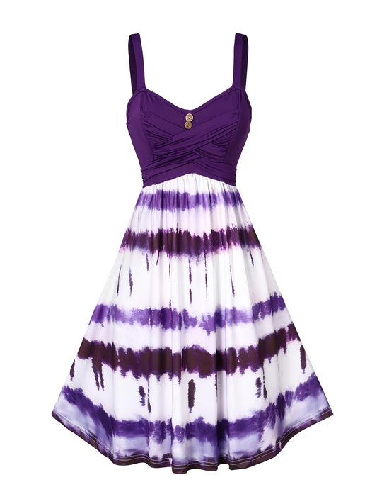 solvbao  Tie Dye Criss Cross Dress, Casual Sleeveless Ruffle Dress, Women's Clothing