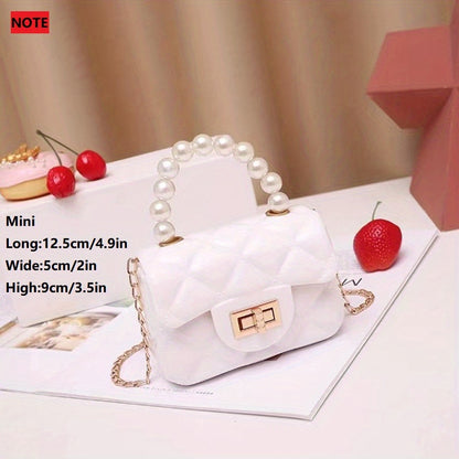 solvbao  Mini Jelly Handbag For Girls, Faux Pearl Handle Coin Purse, Trendy Chain Crossbody Bag (12.45*8.89*5.08cm)