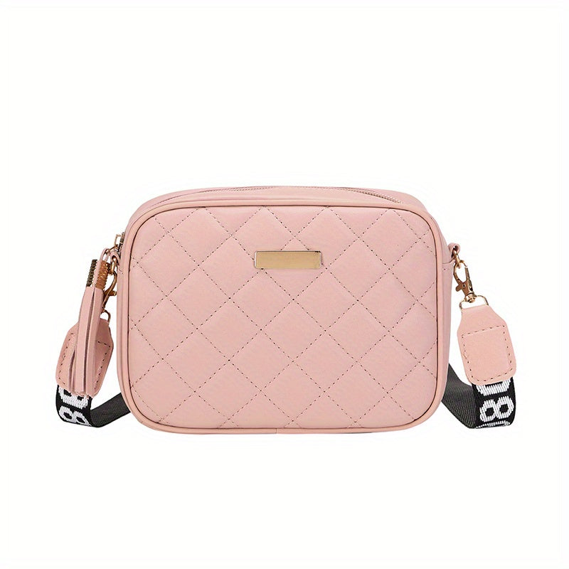 solvbao Mini Quilted Square Crossbody Bag, PU Leather Wide Strap Bag Purse, Classic Versatile Fashion Shoulder Bag