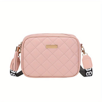 solvbao Mini Quilted Square Crossbody Bag, PU Leather Wide Strap Bag Purse, Classic Versatile Fashion Shoulder Bag