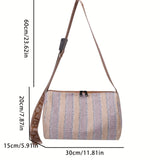 solvbao  Vintage Striped Pattern Shoulder Bag, Ethnic Zipper Crossbody Bag, Women's Bohemian Travel Bag