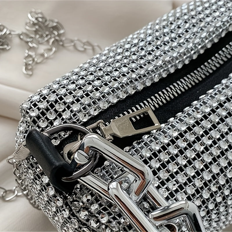 solvbao Fashion Full Rhinestone Mini Crossbody Bag, Solid Color Chain Shoulder Bag, Perfect Sling Bag For Daily Use