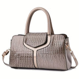 solvbao Crocodile Pattern Handbag, Women's Stitching Crossbody Bag, Elegant Top Handle Satchel Purse