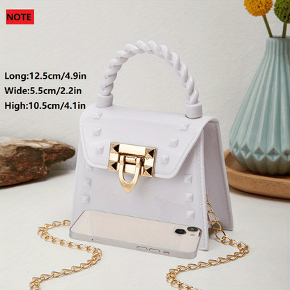 solvbao  Mini Jelly Studded Handbags, Fashion Chain Crossbody Bag, Cute PVC Flap Purse For Women (4.9*2.2*4.1)Inch