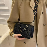 Square Flap Crossbody Bag, PU Leather Argyle Embossed Purse, Classic Chain Handbag & Shoulder Bag