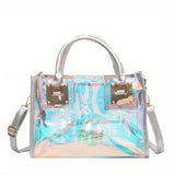 Stylish Holographic Tote Satchel Bag, Trendy Handbag, Versatile Travel Storage Bag