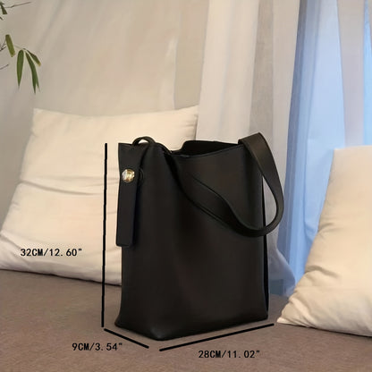 Black Simple Fashion Versatile Sling Bucket Bag, Single Adjustable Shoulder Strap Bag, Solid Color PU Leather Bag For Daily Use