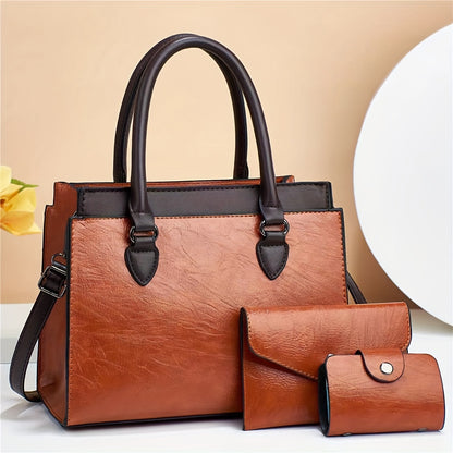 3pcs/set Vintage Top Handle Satchel, Retro Shoulder Tote Bag, Women's Fashion Handbag, Crossbody Bag & Clutch Purse