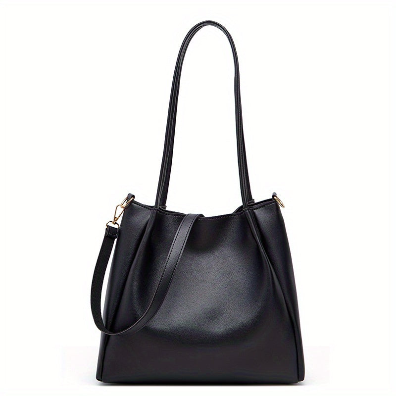 Trendy Large Capacity Tote Bag, Solid Color PU Leather Shoulder Bag, Perfect Underarm Bag For Commuting