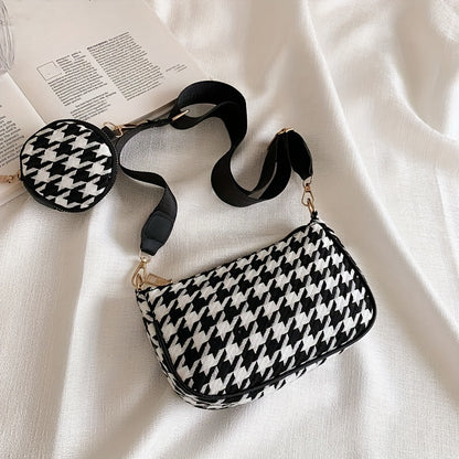 solvbao Checker Pattern Crossbody Bag Fashionable One Shoulder Bag, Trendy Underarm Bag With Small Coin Purse