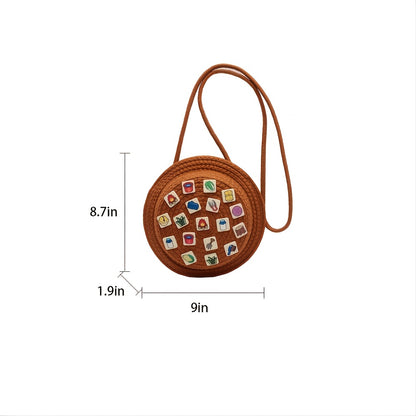 solvbao  Badge Decor Round Bag, Women's Fashion Crossbody Bag Versatile Shoulder Bag