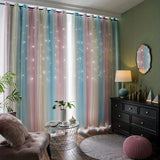 2pcs Hollow Star Sheer Curtain Window Treatment For Living Room Bedroom Office Home Decor