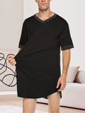 Men's Simple Style Casual Long Tees Nightshirt Dress, Comfy Short Sleeve Crew Neck Moisture Wicking Home Pajamas Sleepwear Night Gown, Plus Size