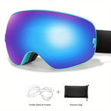 Unisex Adult Snow Goggles with Interchangeable Mirrored Lens - OTG Design for Glasses Wearers, TPU Frame, PC Material - Ski & Snowboard UV Protection, Fog-Resistant, Fits Teens 14+ - Includes Goggle Bag, Prescription Frame Insert - Ideal for Snowsports, S