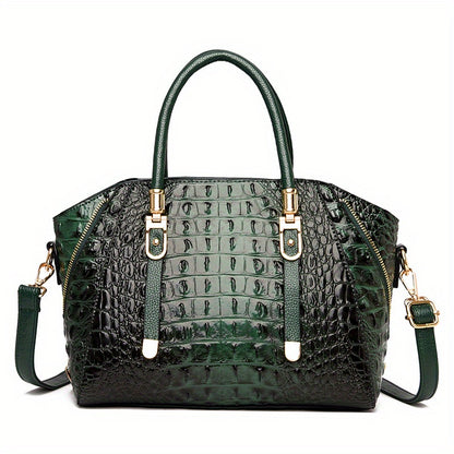 solvbao  Crocodile Embossed Handbag, Elegant PU Crossbody Bag, Women's Top Handle Satchel Purse