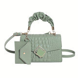 Stylish Crocodile Pattern Square Shoulder Bag Top Ruched Handle Satchel Bag For Women