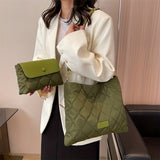 2pcs Puffer Quilted Tote Bag Set, Fashion Chain Shoulder Bag, Women's Nylon Handbag With Clutch Purse