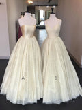 kamahe Champagne A-line tulle long prom dress champagne evening dress