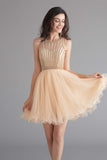 A-Line Tulle Sleeveless Beading Homecoming Dresses