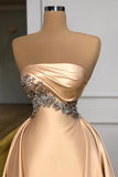 kamahe Champagne Strapless Overskirt Prom Dress Long With Crystals