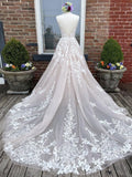 kamahe Champagne v neck tulle lace long prom dress lace tulle formal dress