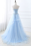 kamahe CHARLIZE |Ball Gown Sweetheart Tulle Sky Blue Prom Party Gowns with Sequins