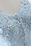 kamahe CHARLIZE |Ball Gown Sweetheart Tulle Sky Blue Prom Party Gowns with Sequins