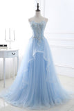 kamahe CHARLIZE |Ball Gown Sweetheart Tulle Sky Blue Prom Party Gowns with Sequins