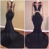 kamahe Chic Black Long-Sleeve Lace Mermaid Zipper Prom Party Gowns