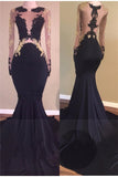 kamahe Chic Black Long-Sleeve Lace Mermaid Zipper Prom Party Gowns