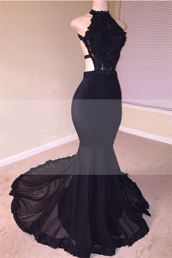 kamahe Chic Black Open Back Lace Prom Dresses Sleeveless See Through Tulle Evening Gown