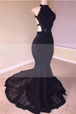 kamahe Chic Black Open Back Lace Prom Dresses Sleeveless See Through Tulle Evening Gown