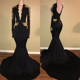 kamahe Chic Black prom dress Mermaid Long Sleeves Evening Dress