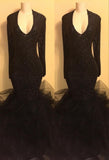 kamahe Chic black sequins prom dress, ruffles evening dress